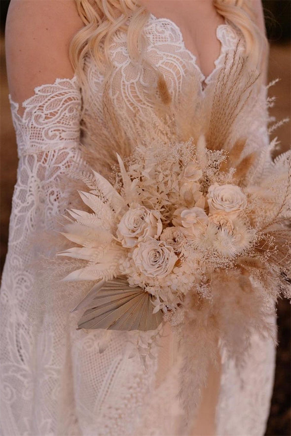 Backless Boho Geometric Lace Tassels Mermaid Wedding Dress