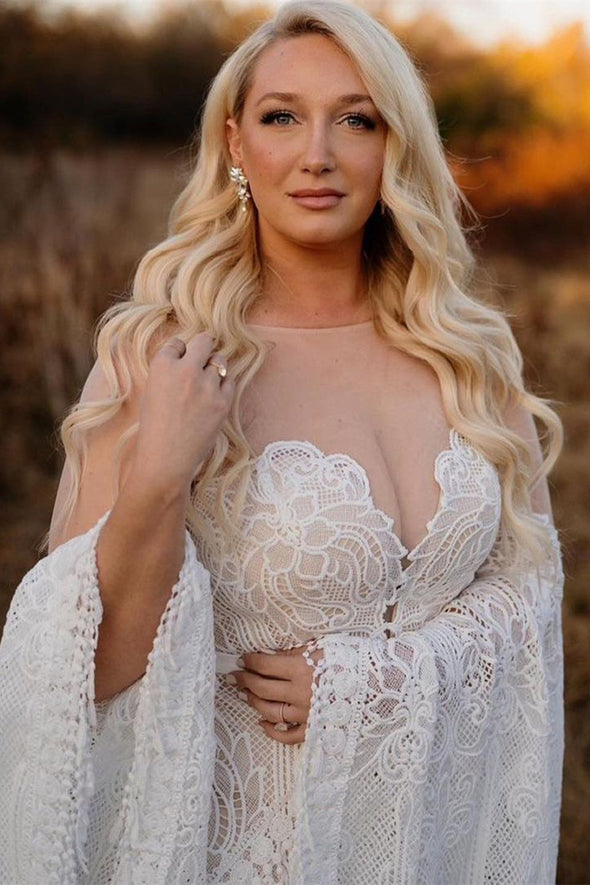 Backless Boho Geometric Lace Tassels Mermaid Wedding Dress