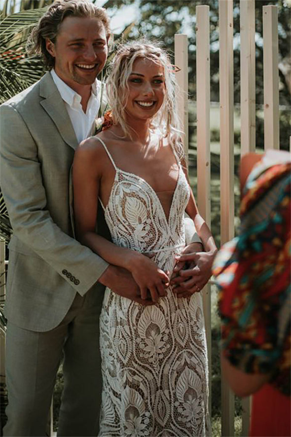 Long Cutouts Backless Romantic Barn Pastrol Boho Bridal Dress