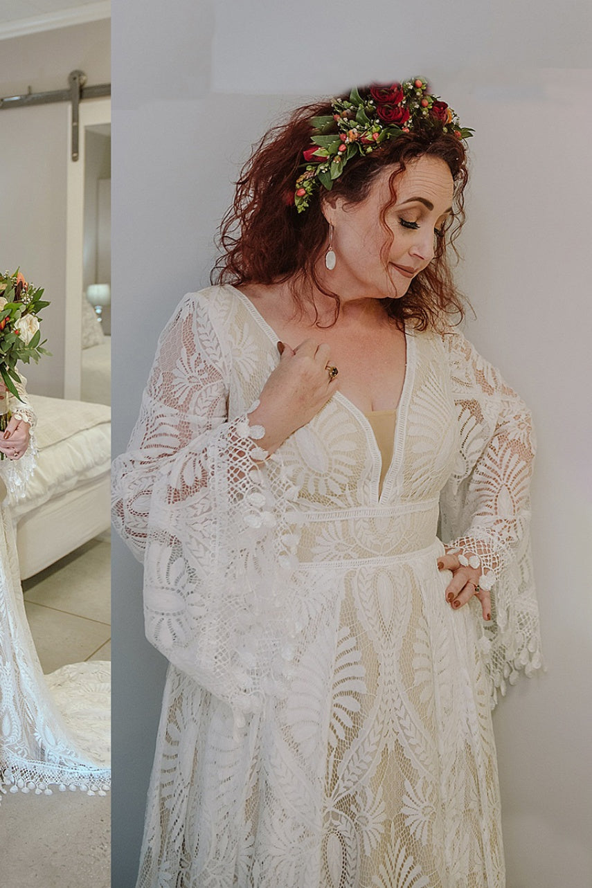 Plus Size Bohemian Long Lace Wedding Dress TANYA BRIDAL Plus Size Bohemian Long Lace Wedding Dress TANYA BRIDAL