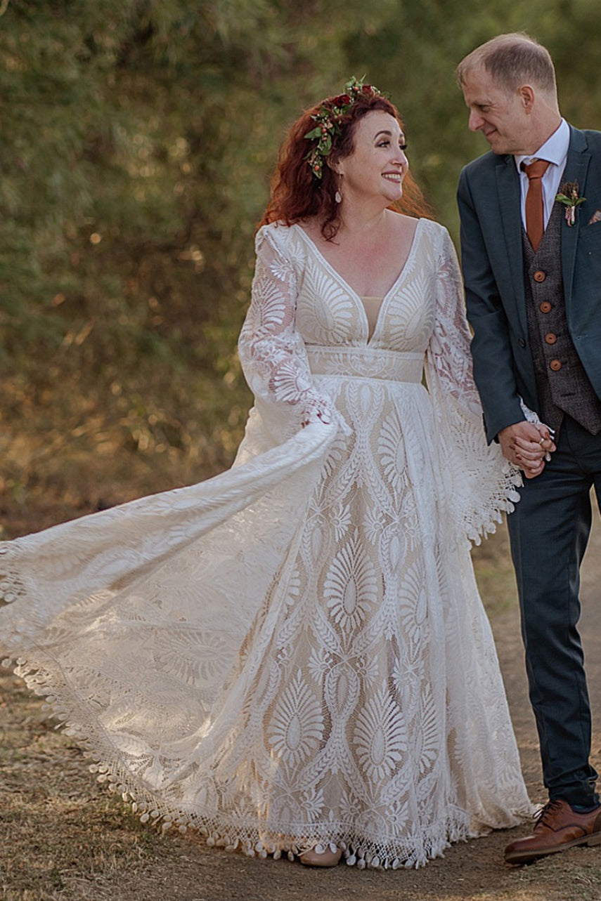 Plus Size Bohemian Long Lace Wedding Dress TANYA BRIDAL Plus Size Bohemian Long Lace Wedding Dress TANYA BRIDAL