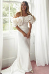 Boat Neck Off The Shoulder 3D Flower Wedding Dress Mermaid