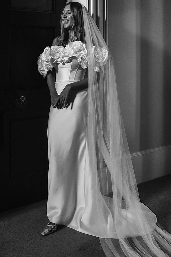 Boat Neck Off The Shoulder 3D Flower Wedding Dress Mermaid