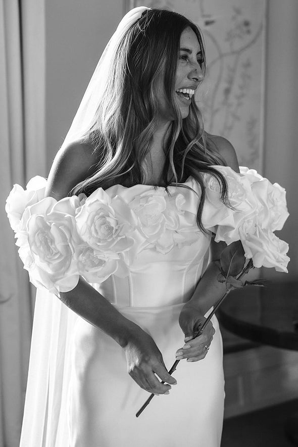 Boat Neck Off The Shoulder 3D Flower Wedding Dress Mermaid