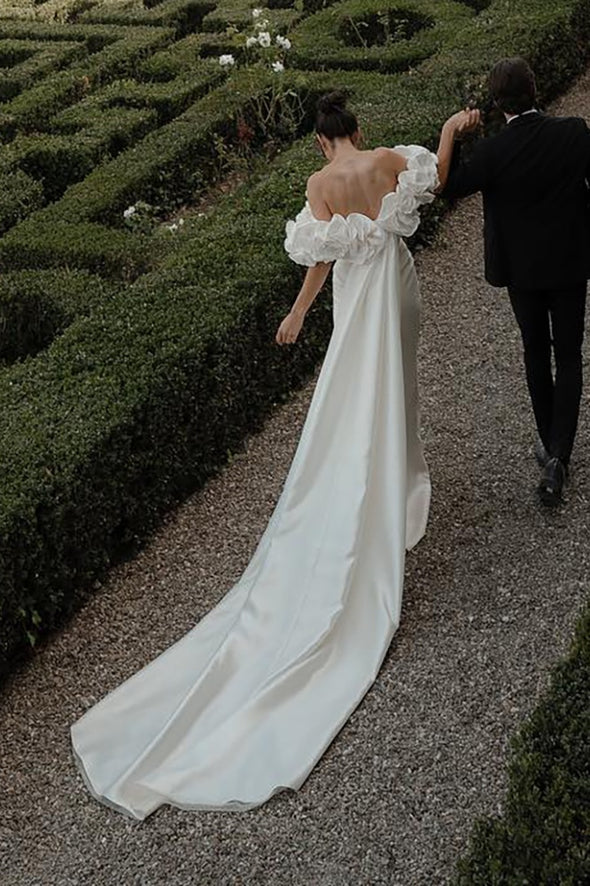 Boat Neck Off The Shoulder 3D Flower Wedding Dress Mermaid