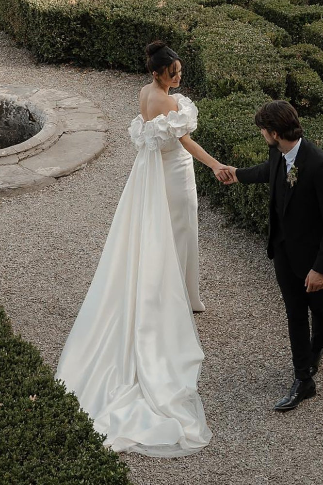 boat neck off the shoulder wedding dress Boat neck wedding dresses