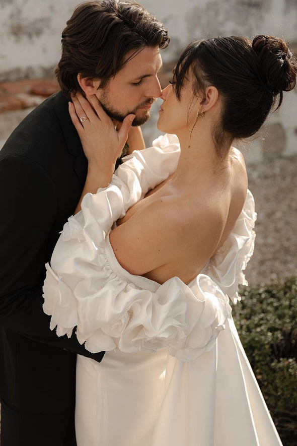 Boat Neck Off The Shoulder 3D Flower Wedding Dress Mermaid