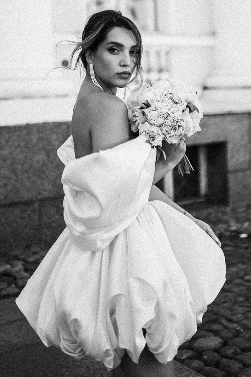 Outdoor Short Wedding Dress Off Shoulder Drape TANYA BRIDAL Outdoor Short Wedding Dress Off Shoulder Drape TANYA BRIDAL