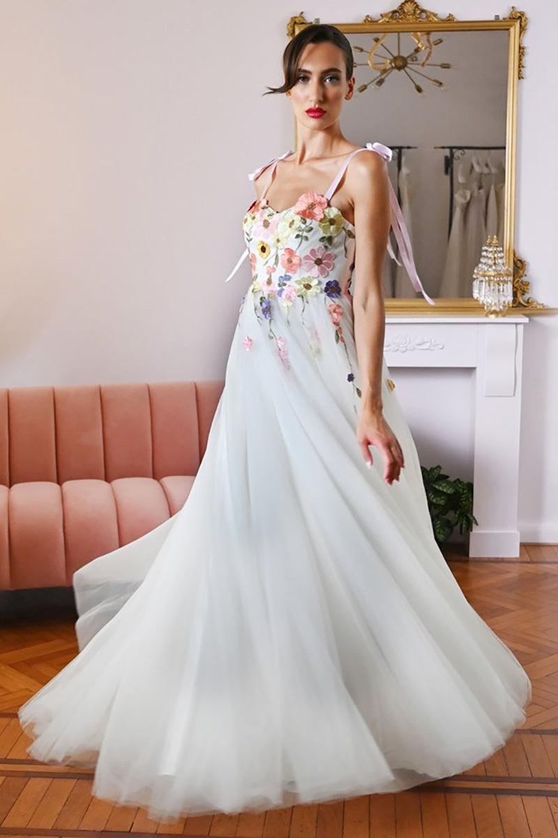Embroidered Flowers Wedding Dress Embroidered Flowers Wedding Dress