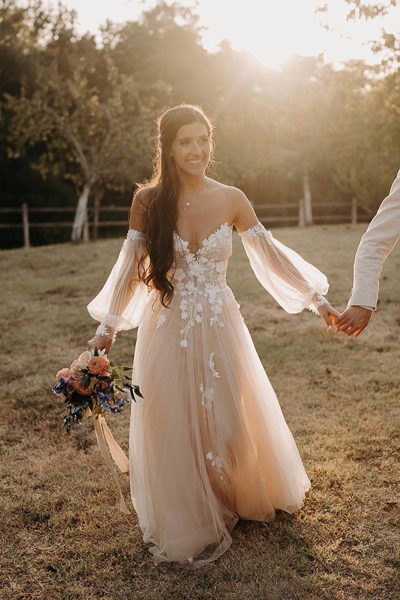 Floral Lace Appliques Mesh Tulle Wedding Gown TANYA BRIDAL Floral Lace Appliques Mesh Tulle Wedding Gown TANYA BRIDAL