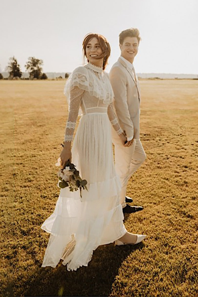 Bohemian Tulle Lace A Line Full Sleeves Wedding Dress TANYA BRIDAL Bohemian Tulle Lace A Line Full Sleeves Wedding Dress TANYA BRIDAL