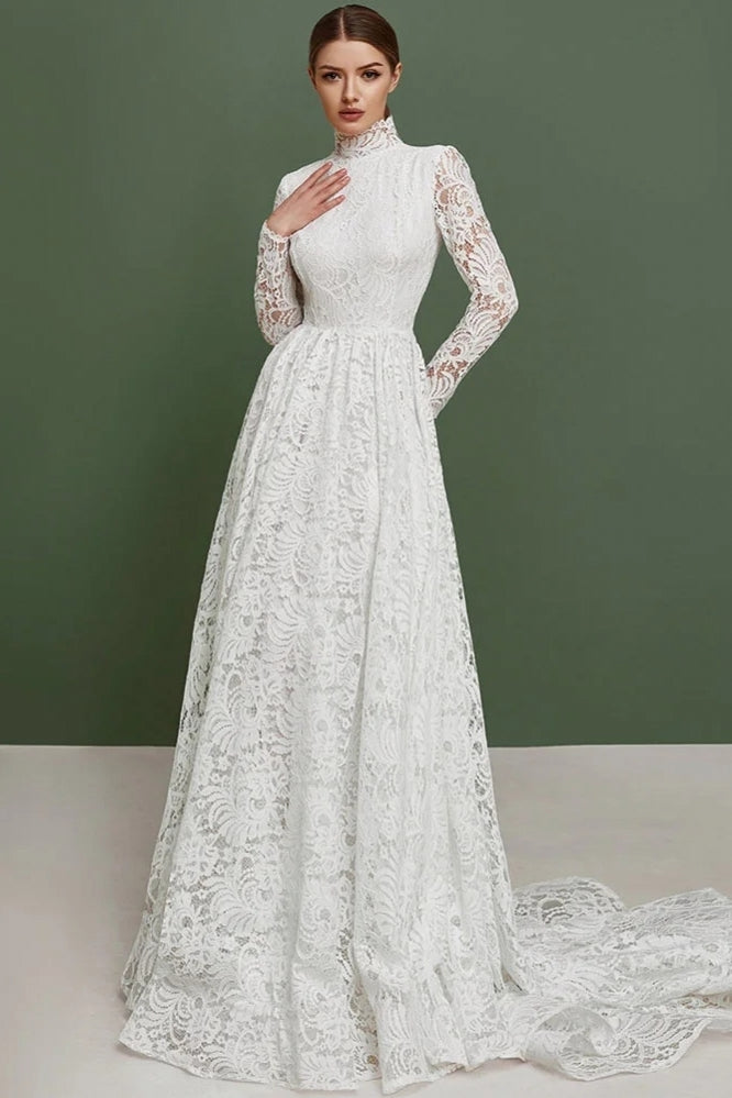 Muslim Ivory A-line Lace Wedding Dresses robe de marie - Muslim Ivory A-line Lace Wedding Dresses robe de marie -