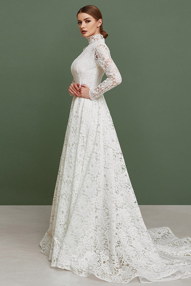 Muslim Ivory A-line Lace Wedding Dresses robe de marie TANYA BRIDAL Muslim Ivory A-line Lace Wedding Dresses robe de marie TANYA BRIDAL