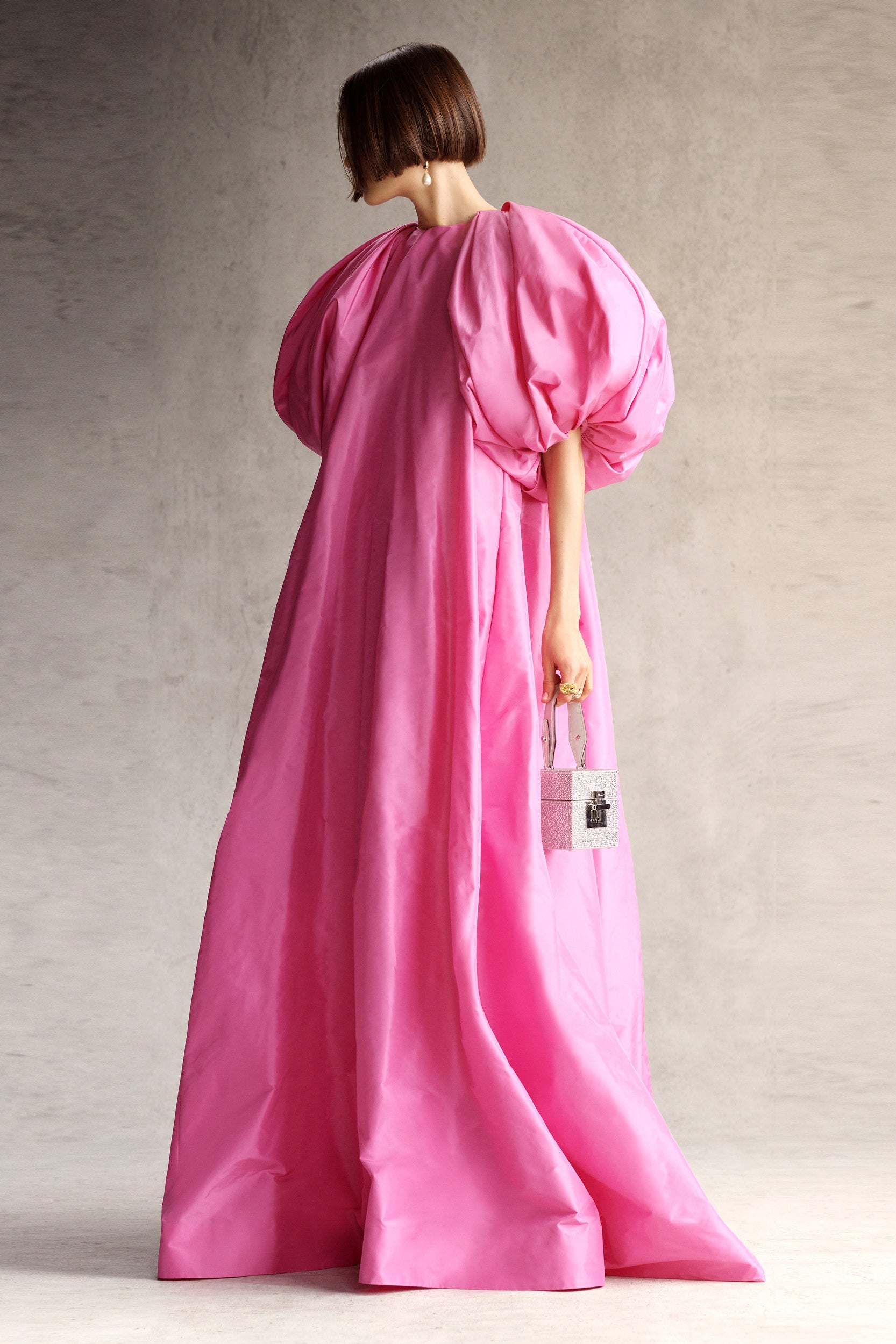 Taffeta Caftan Maxi Dress Puff Sleeves Big Bow Pink Evening Dresses TANYA BRIDAL Taffeta Caftan Maxi Dress Puff Sleeves Big Bow Pink Evening Dresses TANYA BRIDAL