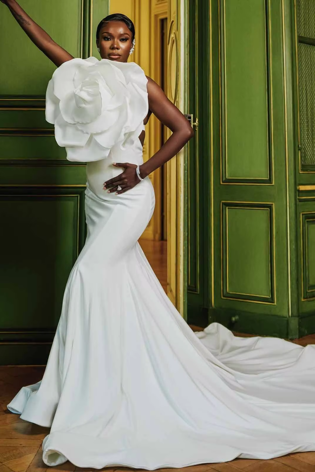 Elegant White Mermaid Prom Dresses With Big Flower TANYA BRIDAL Elegant White Mermaid Prom Dresses With Big Flower TANYA BRIDAL