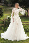 Vintage High Neck Full Sleeves 3d Lace Applique