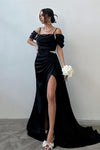 Off-the-Shoulder Mermaid Prom Dress With Split Ruffles Beads