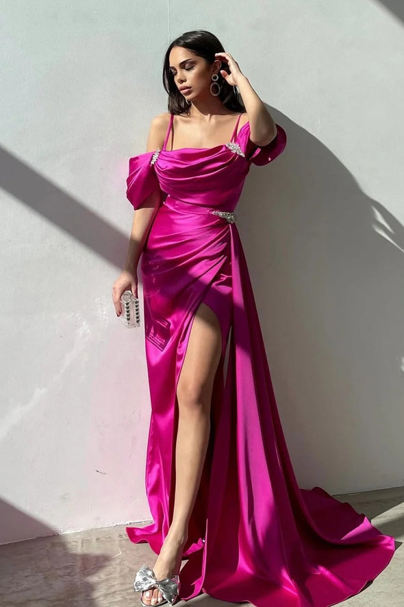 Off-the-Shoulder Mermaid Prom Dress With Split Ruffles Beads