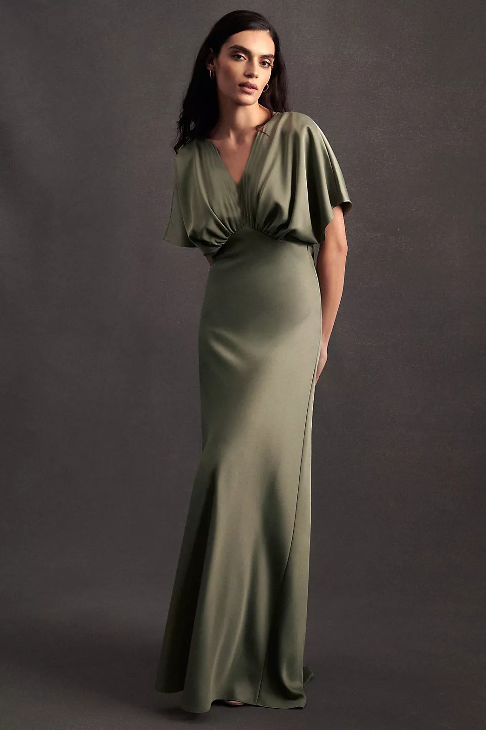 Olive Green Little V Neck Short Sleeves Mother Of The Bridal Dress TANYA BRIDAL Olive Green Little V Neck Short Sleeves Mother Of The Bridal Dress TANYA BRIDAL