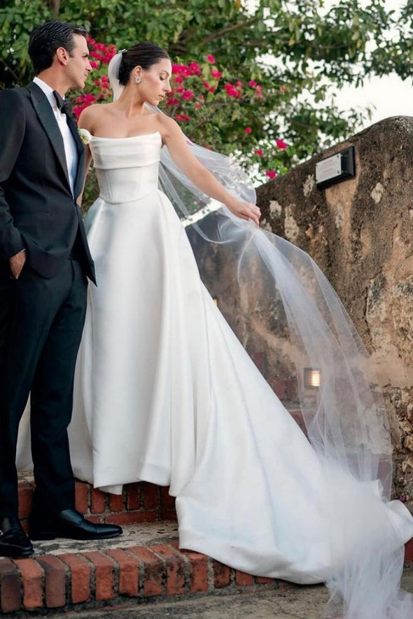 Strapless Satin A Line Wedding Dress With Side Split