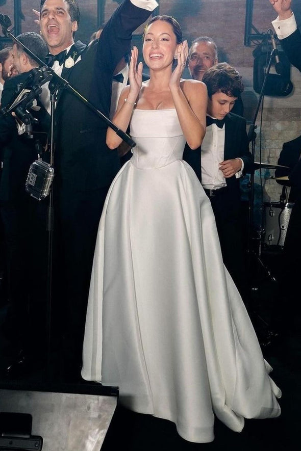 Strapless Satin A Line Wedding Dress With Side Split