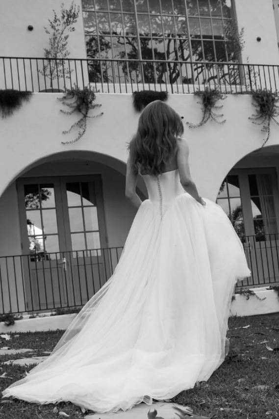A Line Satin Tulle Wedding Dress Strapless
