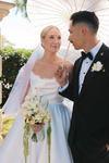Long Satin Wedding Dress Court Train Lace Edge Neckline