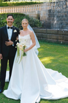 Long Satin Wedding Dress Court Train Lace Edge Neckline
