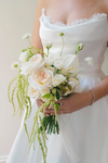 Long Satin Wedding Dress Court Train Lace Edge Neckline