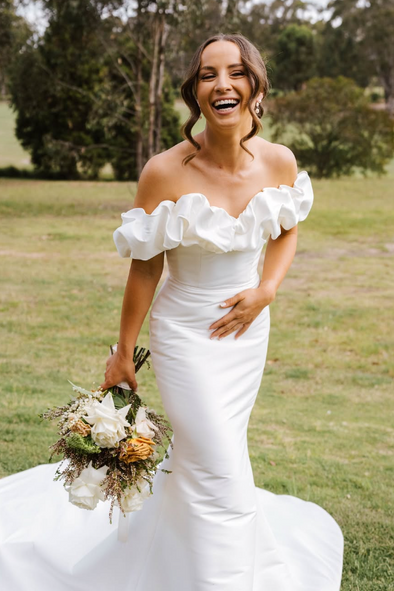 Romantic Off The Shoulder Mermaid Long Satin Wedding Dress
