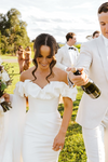 Romantic Off The Shoulder Mermaid Long Satin Wedding Dress
