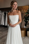 Strapless Boho A Line Long Chiffon Wedding Dress With Slit