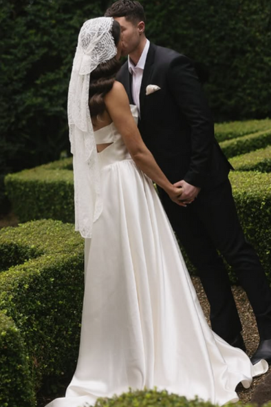 Romantic Soft Satin A Line Long Wedding Dress