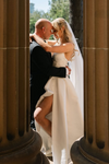 V Neck Illusion Back Side Split Satin Wedding Dress
