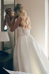 V Neck Illusion Back Side Split Satin Wedding Dress