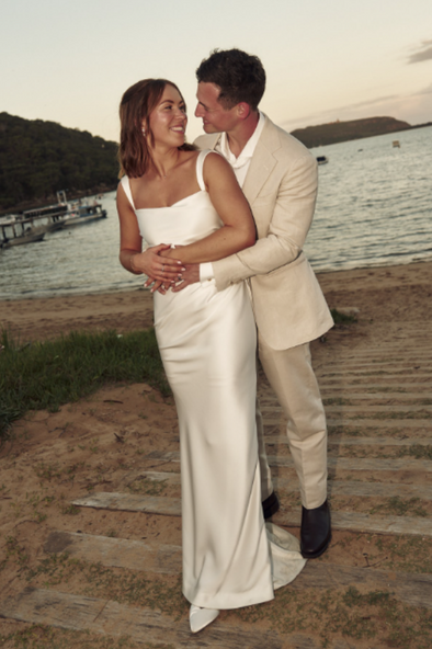 Elegant Sheath Long Satin Wedding Dress Backless