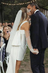 Short Satin Bridal Dress Party Gown With Bow Back