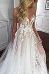 Spaghetti V-Neck Lace Appliques Tulle Rustic Wedding Dress