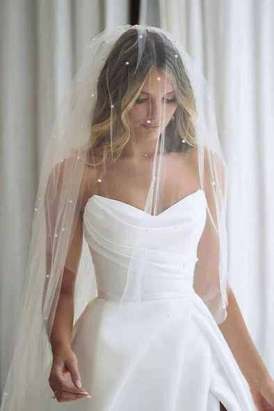 White Sleeveless Satin Wedding Dress With Side Slit