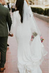 Elegant Satin Mermaid Long Sleeve Wedding Dress