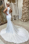 Deep V Mermaid Wedding Dress With Flowers