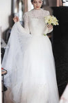 Modest High Neck Lace Wedding Gown With Tulle Overskirt