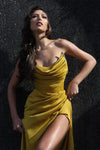 Yellow Strapless Sleeveless Mermaid Evening Party Dress With Split