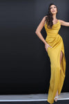 Yellow Strapless Sleeveless Mermaid Evening Party Dress With Split
