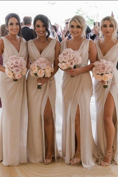 Sexy Mermaid V Neck Country Bridesmaids Dresses High Split Maid of Honors