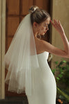 V380 Ivory Short Two Layers Wedding Dress With Comb