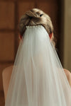V380 Ivory Short Two Layers Wedding Dress With Comb