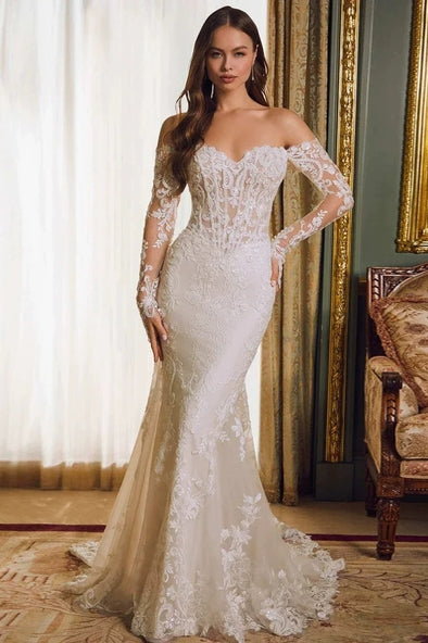 #LY9205 Long Sleeves Off The Shoulder Lace Mermaid Wedding Dress