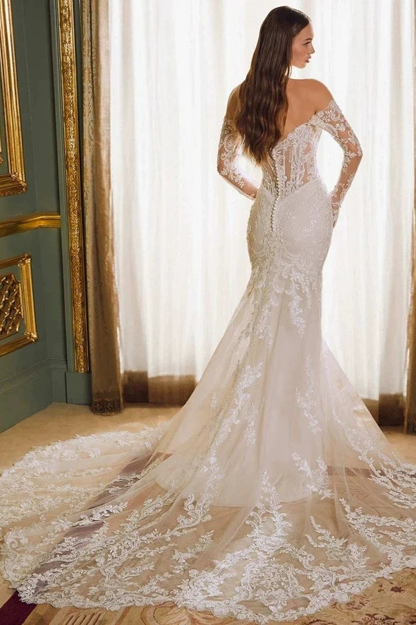 #LY9205 Long Sleeves Off The Shoulder Lace Mermaid Wedding Dress