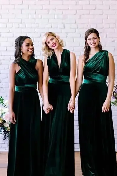 #DZ9343 Convertible Velvet Bridesmaid Maxi Dress